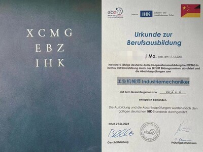 38 adeptů ze společnosti XCMG získalo v průlomovém čínsko-německém programu certifikaci IHK 38 adeptů ze společnosti XCMG získalo v průlomovém čínsko-německém programu certifikaci IHK